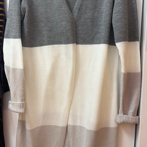 KIRUNDO XL Women's Open Front Cardigan Striped Color Block Long Sleeves - Picture 2 of 9